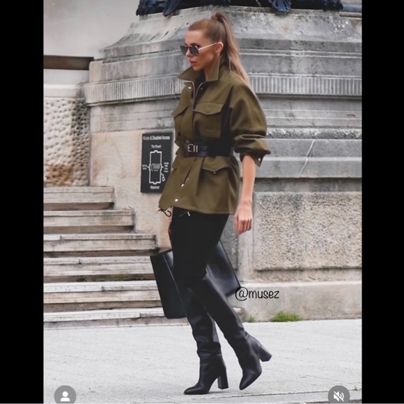 Zara heeled leather knee high boots black NWT - Picture 5 of 15